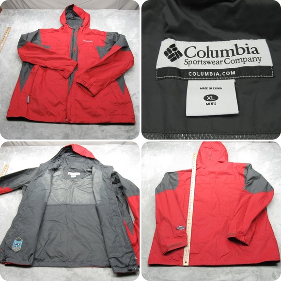 Columbia Jacket Mens XL Red Hooded Waterproof Lightweight Packable Full Zip Rain - Picture 1 of 15